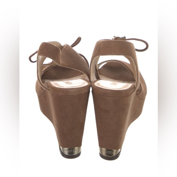 Jimmy Choo Nayeem Suede Platform Strappy Wedge Sandals Khaki Brown sz 40 - Picture 5 of 11